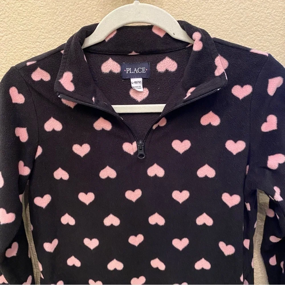 THE CHILDREN’S PLACE Girls Pink Heart 1/4 Zip Sweater Size 10/12 (L)